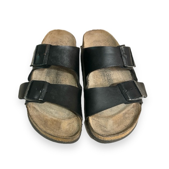 Birkenstock Shoes - BIRKENSTOCK Arizona Birko-Flor Black Nubuck Leather Sandal Narrow
